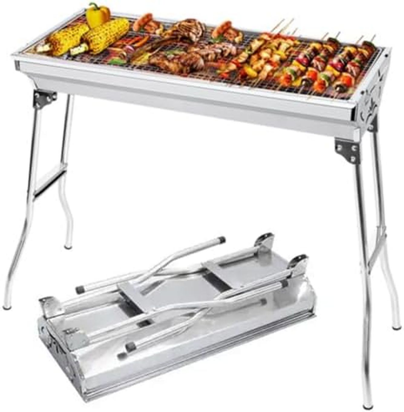 Barbecue da esterno in materiale resistente agli agenti atmosferici con struttura pieghevole con blocco di sicurezza ideale per uso all'aperto